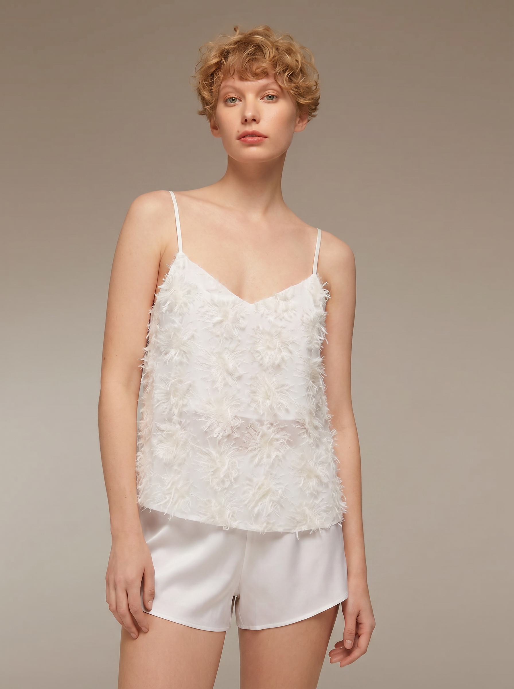 Belle Bonjour ivory camisole and shorts lingerie set