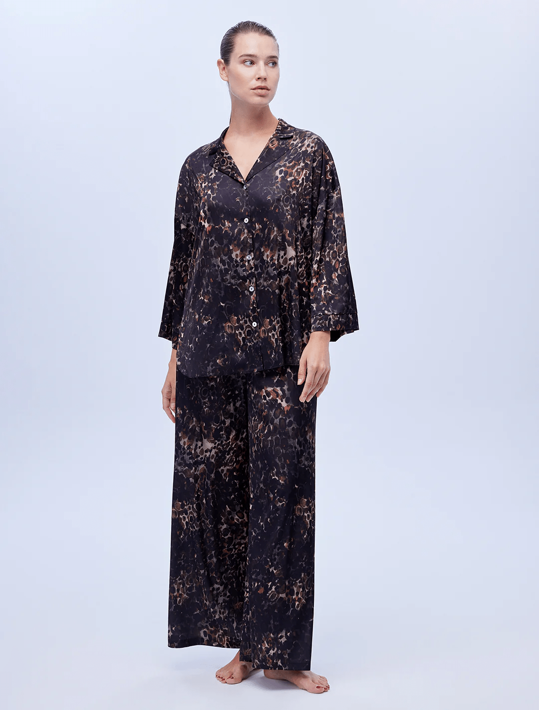 Belle Bonjour silk-touch pajama set in mocha