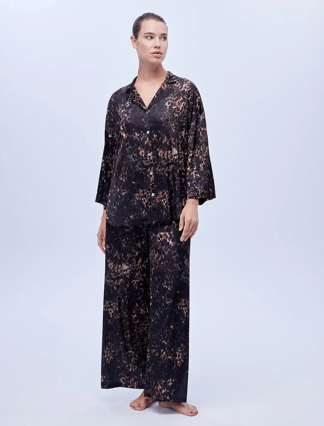 Belle Bonjour silk-touch pajama set in mocha