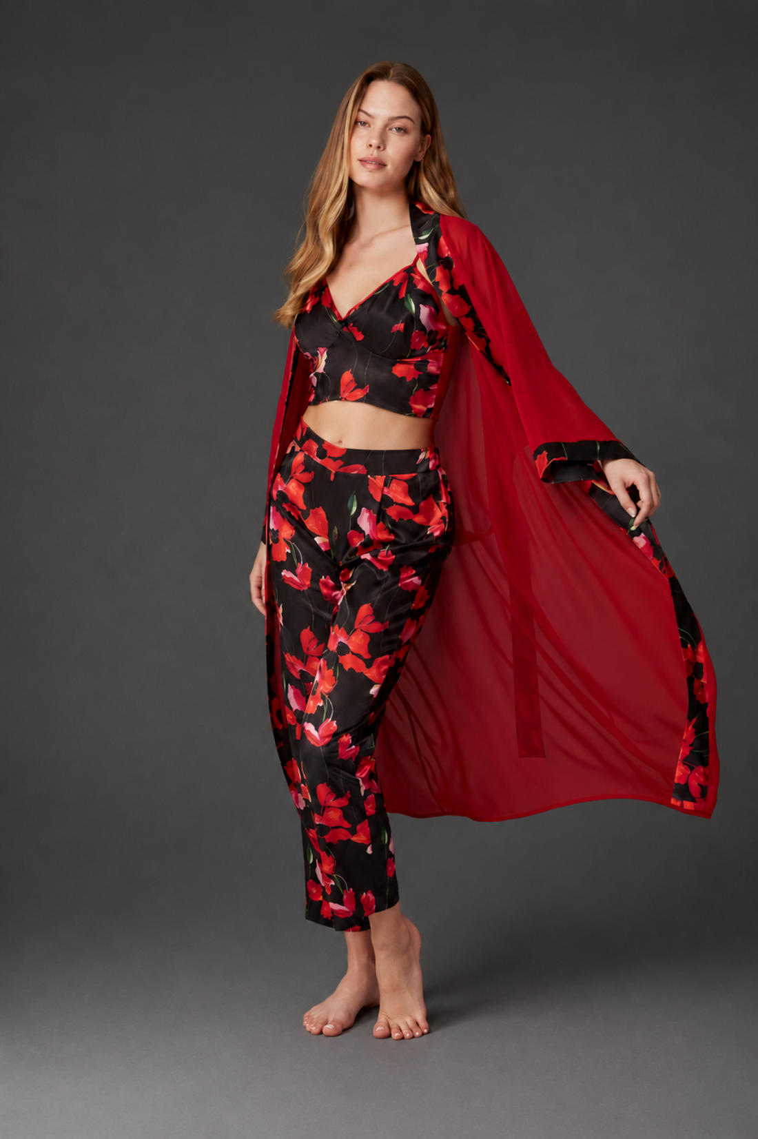 Belle Bonjour floral three-piece lounge set in red