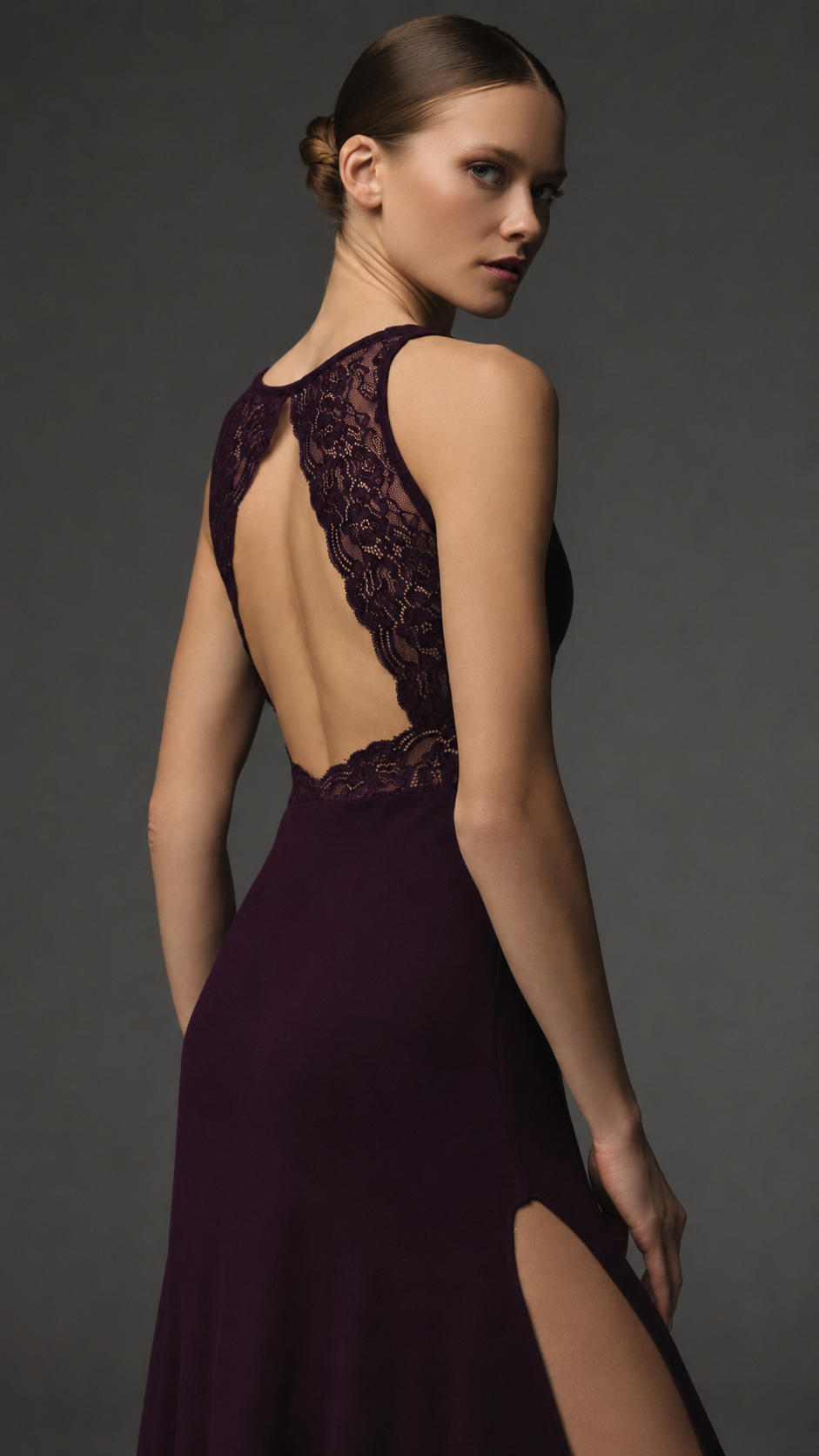 Belle Bonjour lace-back satin nightgown