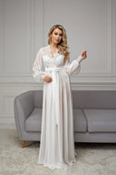 Belle Bonjour chiffon lace maxi robe in ivory