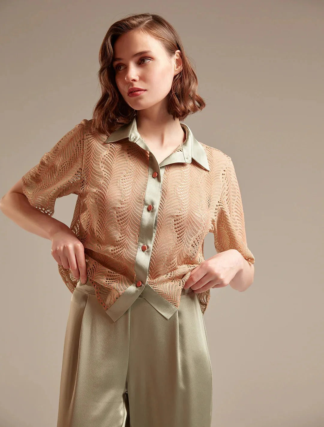 Belle Bonjour cotton-blend pajama set in sand