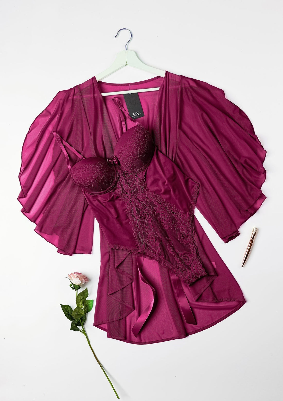 Belle Bonjour teddy and satin robe lingerie set
