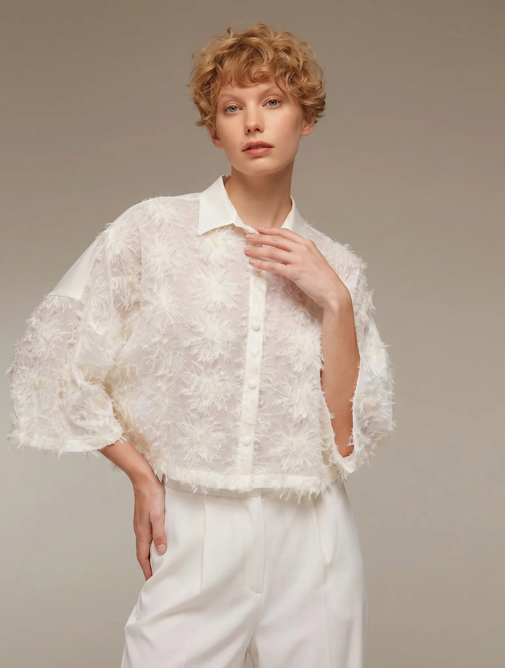 Ivory bridal shirt detail — 1634-D · Belle Bonjour UAE