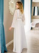Ivory lace-back bridal robe