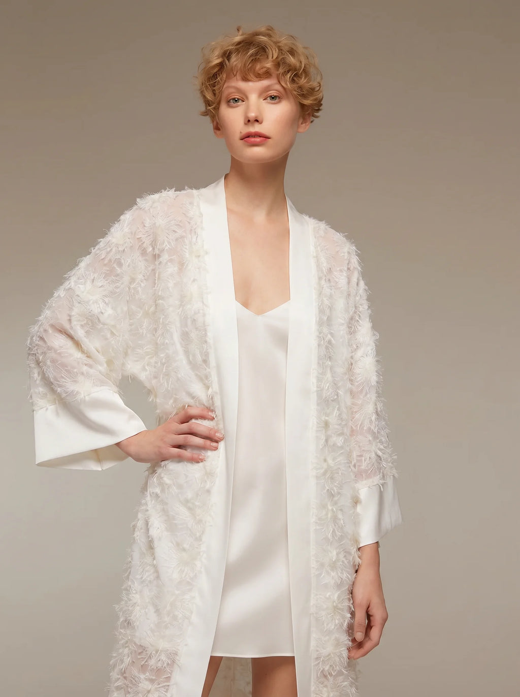 Ivory kimono robe open — 1634-N · Belle Bonjour UAE