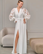 Ivory bridal robe with puff organza sleeves – Made to Order