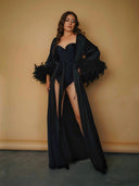 Black feather bridal robe sleeve