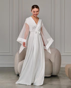 Ivory pearl robe with sheer sleeves