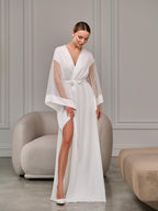 Ivory pearl robe sheer sleeve