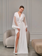 Ivory pearl robe sheer sleeve