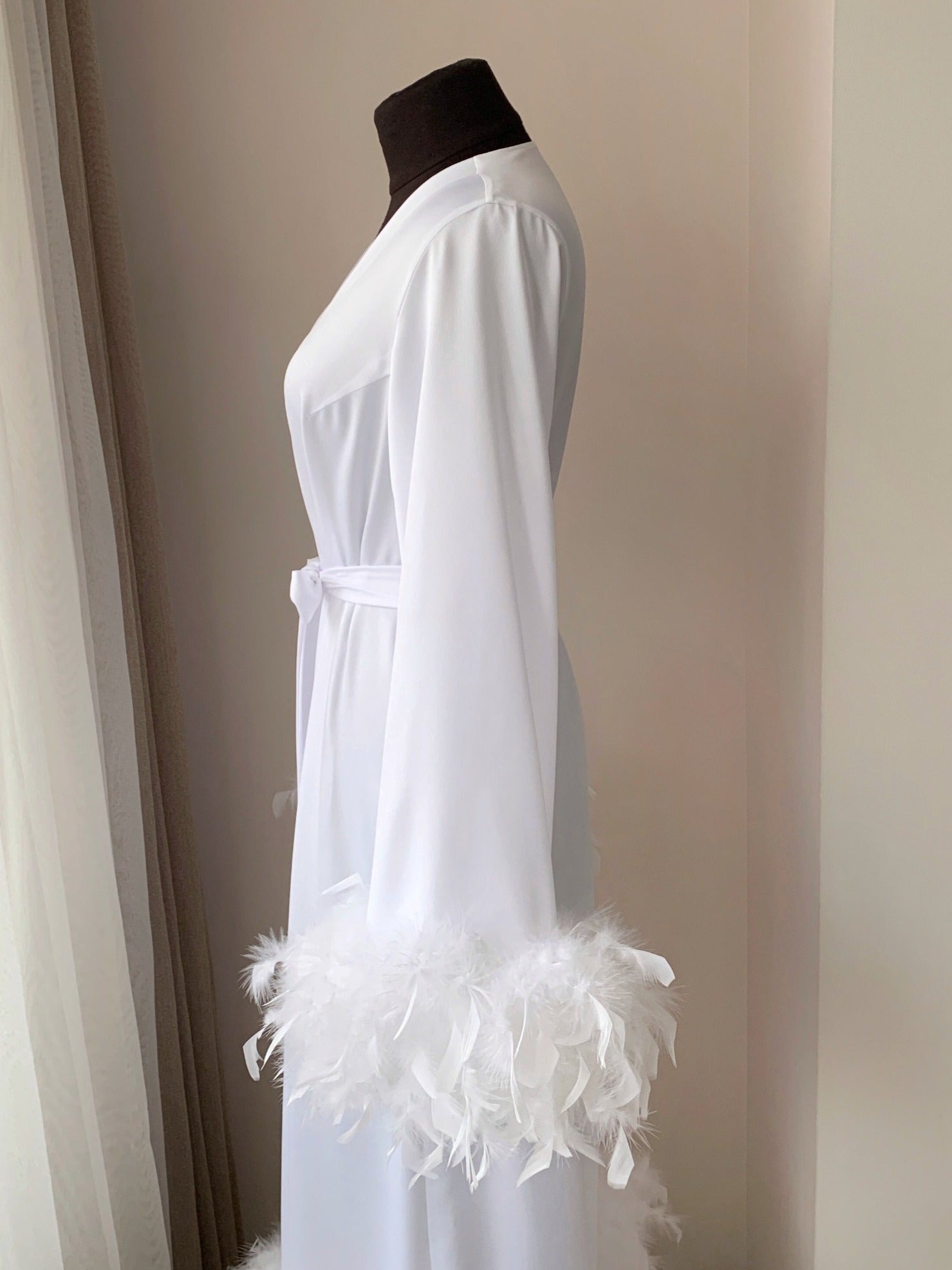 White feather bridal robe styling