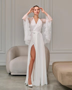 Floor-length ivory robe lace sleeves