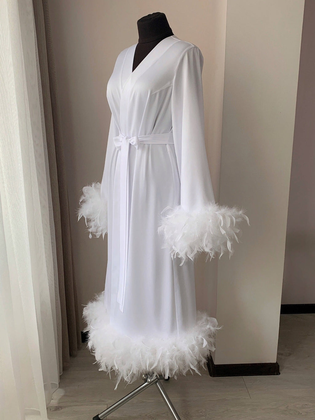 White feather bridal robe