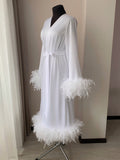 White feather bridal robe