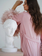 Pink feather robe with train | Double feathers on the sleeves – Made to Order