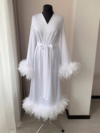 White feather bridal robe sleeve