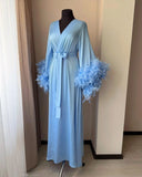 Light blue feather bridal robe front