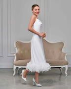 Elegant bridal robe set with feathers White – Made to Order