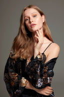 Noir Velvet Devoré 3-Piece Nightwear 1404 – Styling View | Belle Bonjour UAE