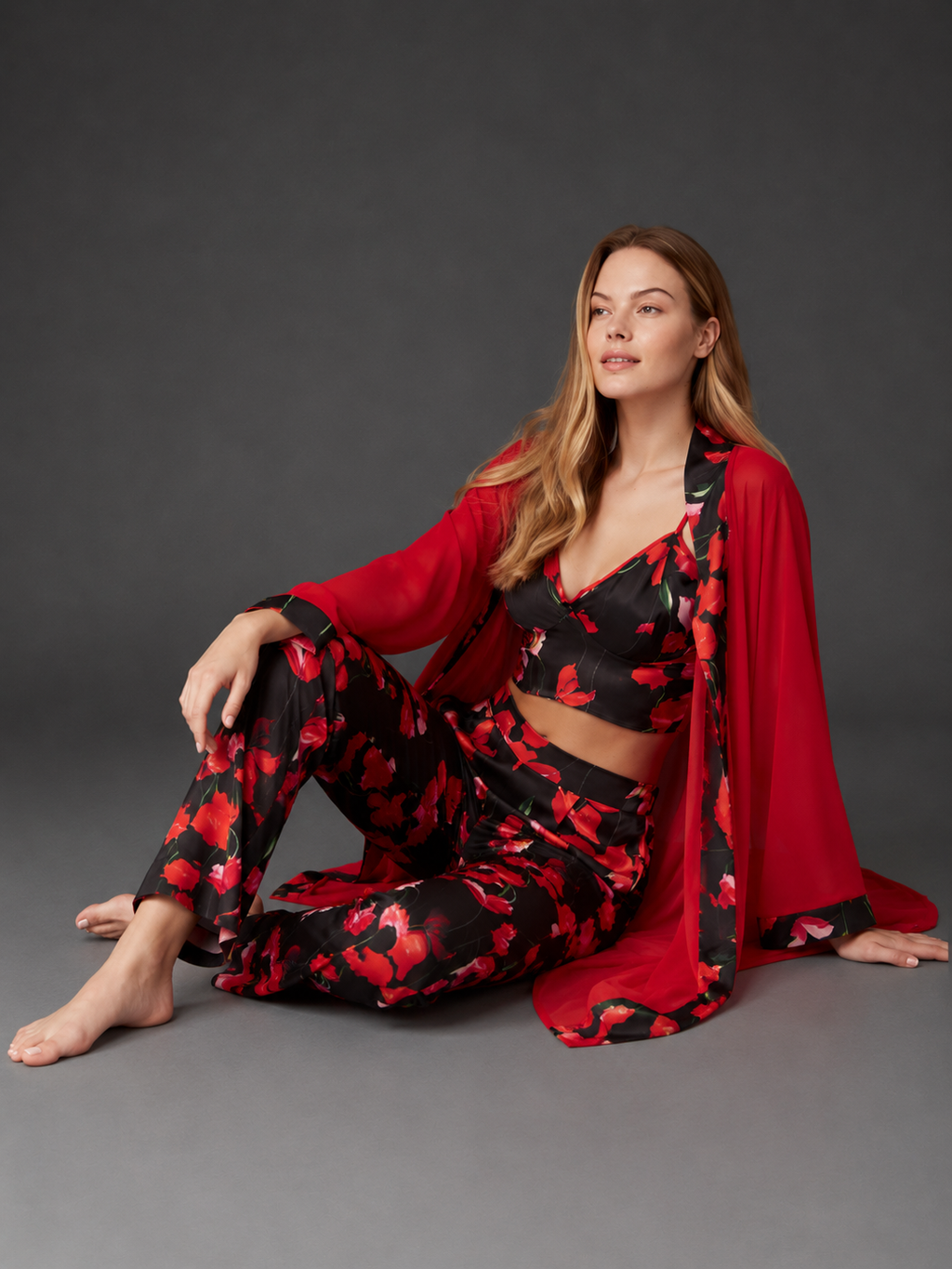 Floral Print 3-Piece Set — 4004 LAROW · Red