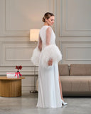 Ivory Ostrich Feather Bridal Robe – Full Length Styling View | Belle Bonjour UAE