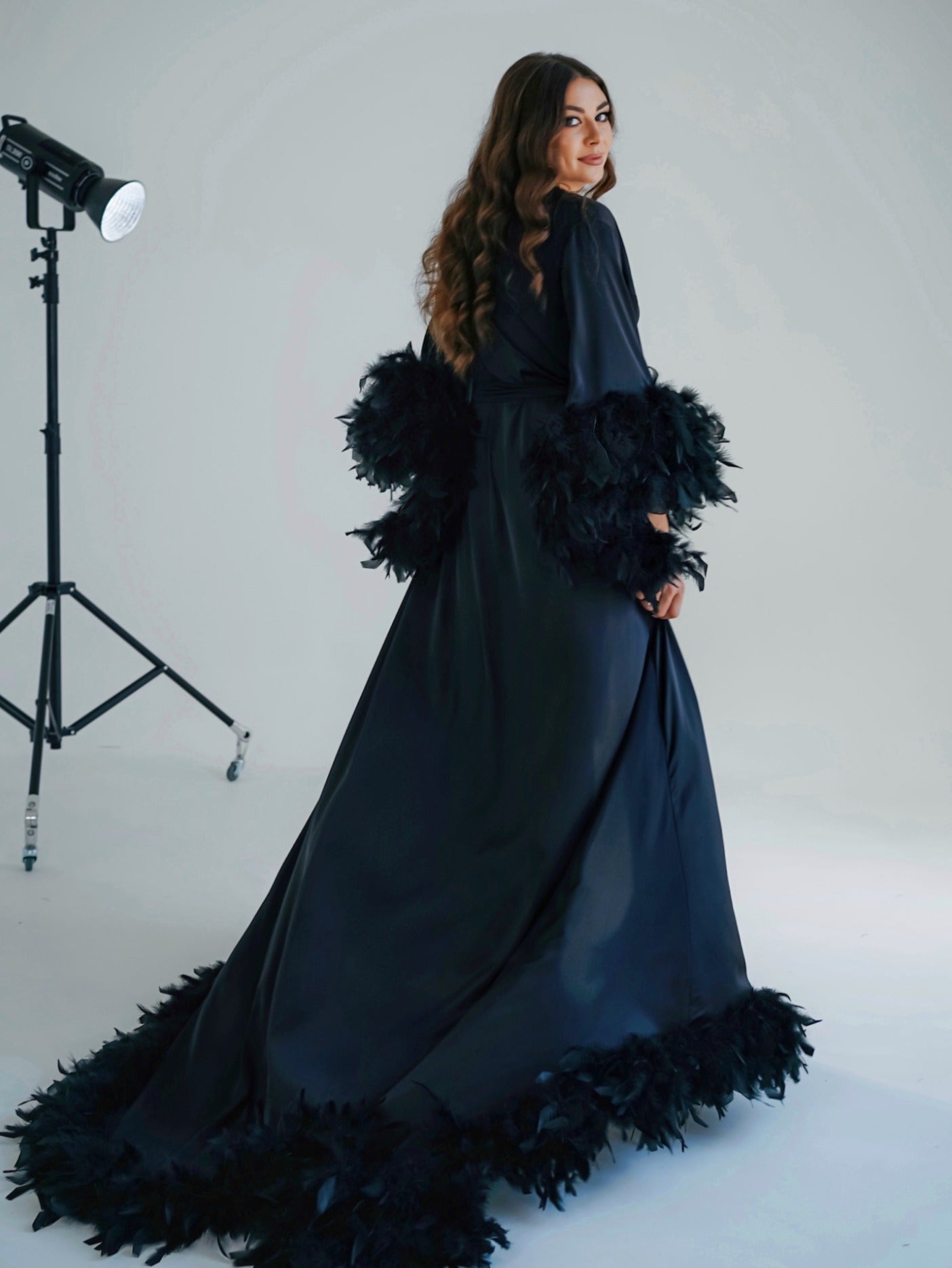 Feather robe with train back