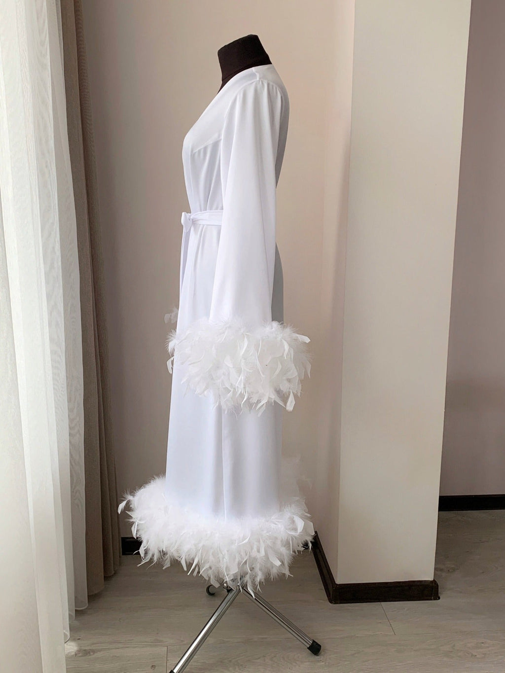 White feather bridal robe feathers