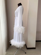 White feather bridal robe feathers