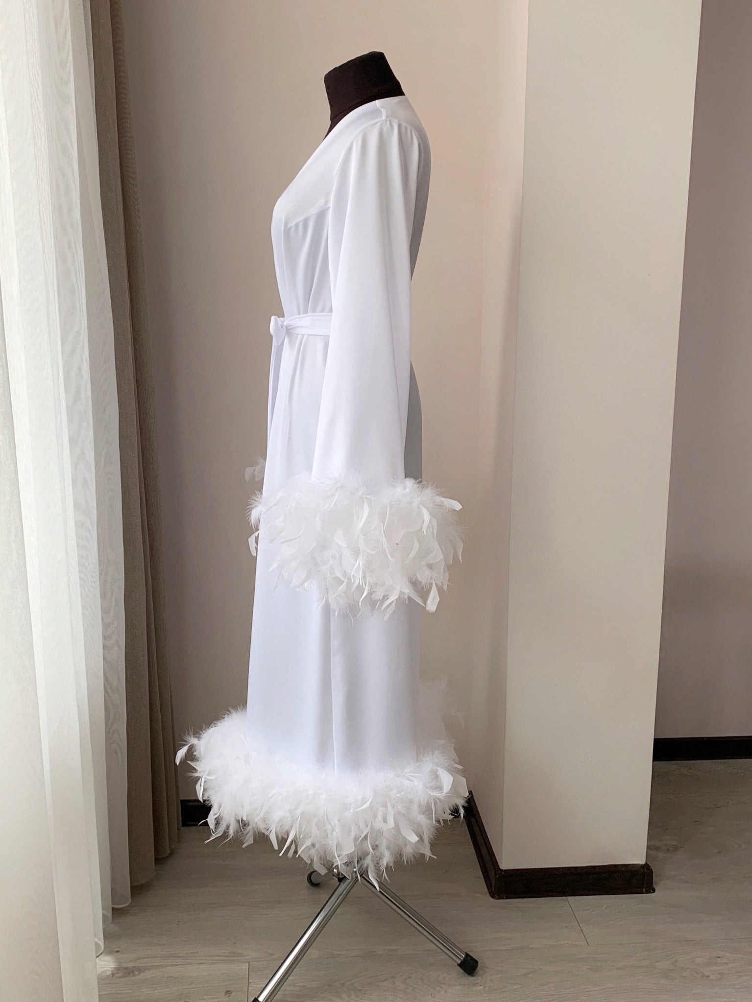 White feather bridal robe feathers
