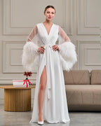 Ostrich feather bridal robe for glamorous brides Ivory – Made to Order