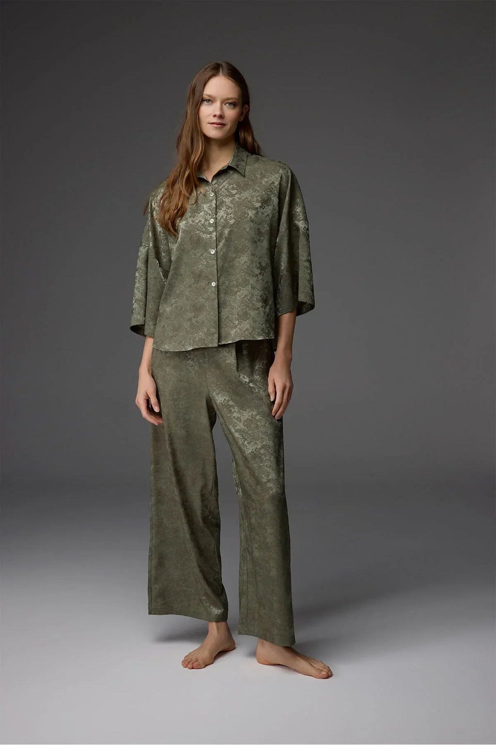 Viscose Jacquard Shirt Collar Pajama Set BM-1806