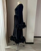 Black velvet feather robe back