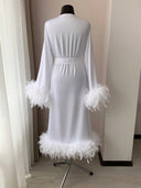 White feather bridal robe back