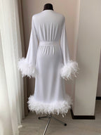 White feather bridal robe back