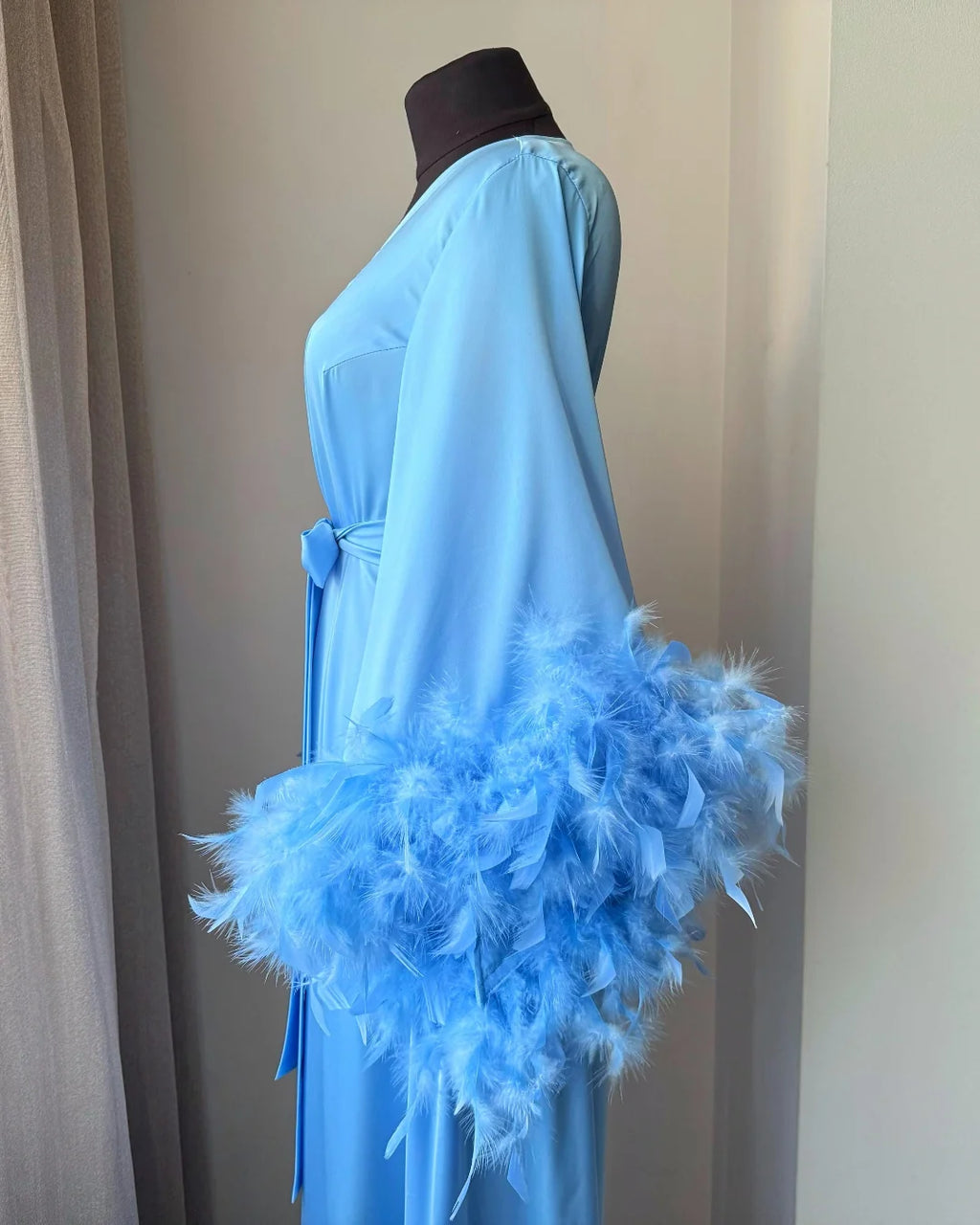 Light blue feather bridal robe full