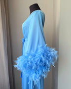 Light blue feather bridal robe full