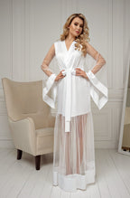 Ivory sheer tulle kimono robe