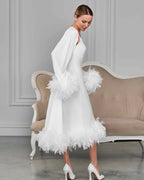 Elegant bridal robe set with feathers White – Made to Order