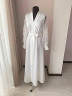 Bridal robe with lace pearls cuff Ivory Handmade – Made to Order