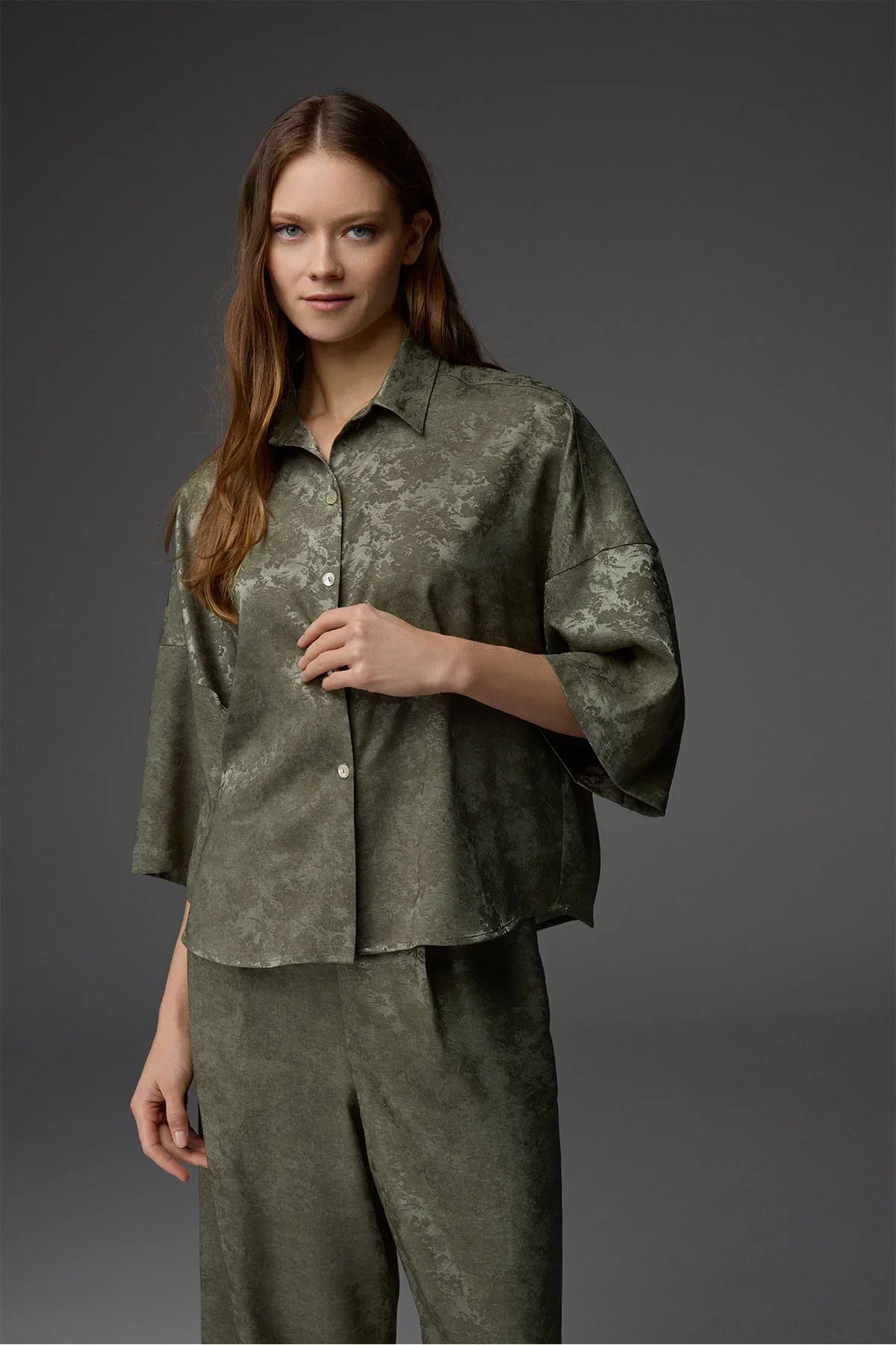 Viscose Jacquard Shirt Collar Pajama Set BM-1806