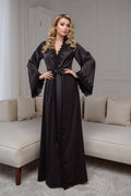 Black kimono robe with lace