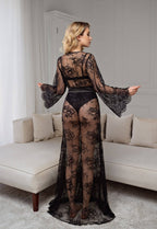 Black lace robe detail