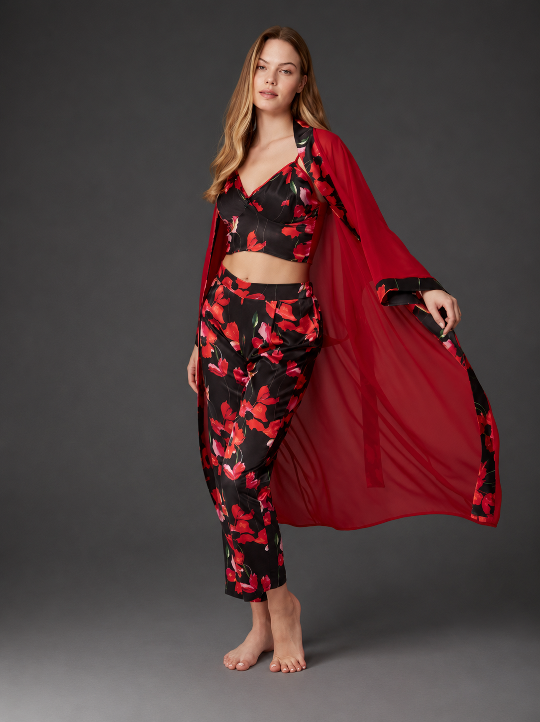 Floral Print 3-Piece Set — 4004 LAROW · Red