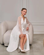 Bride in ivory lace bridal robe