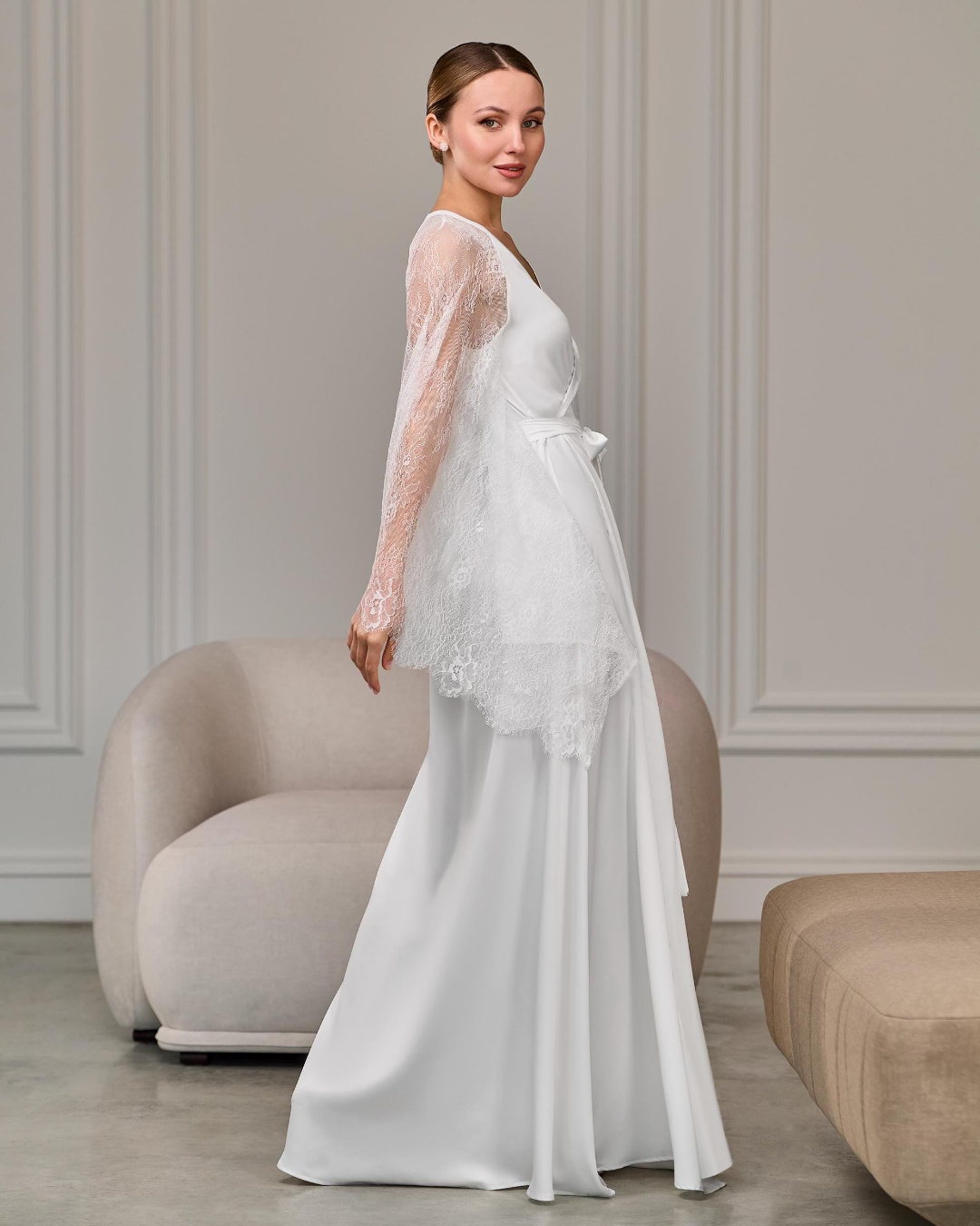 Side view sheer lace sleeves