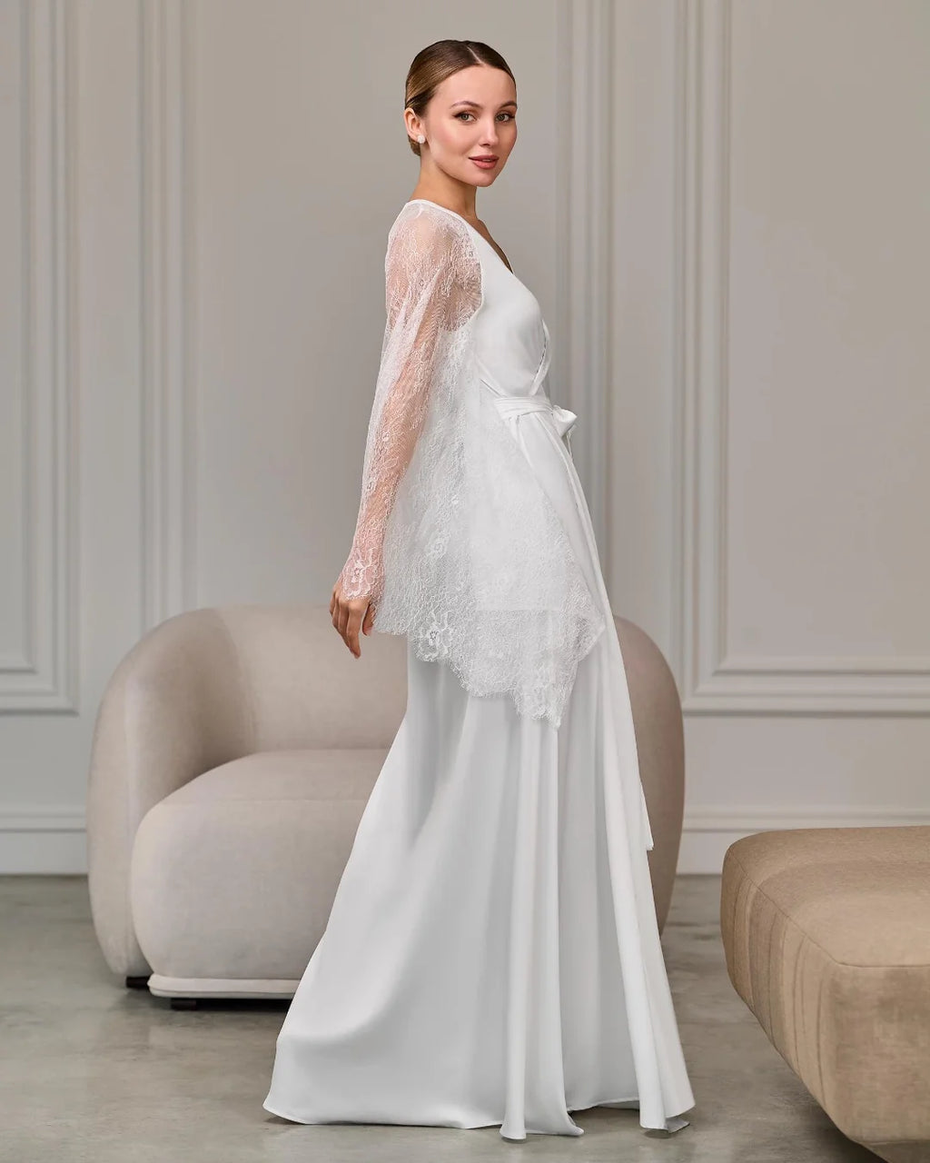 Side view sheer lace sleeves