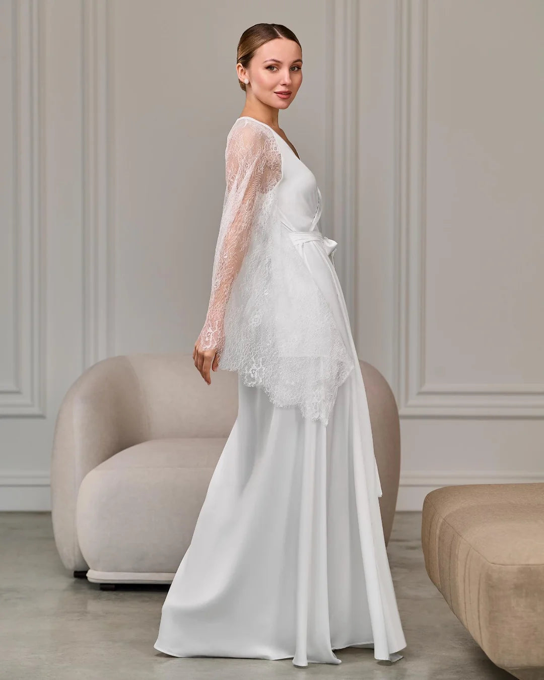 Side view sheer lace sleeves