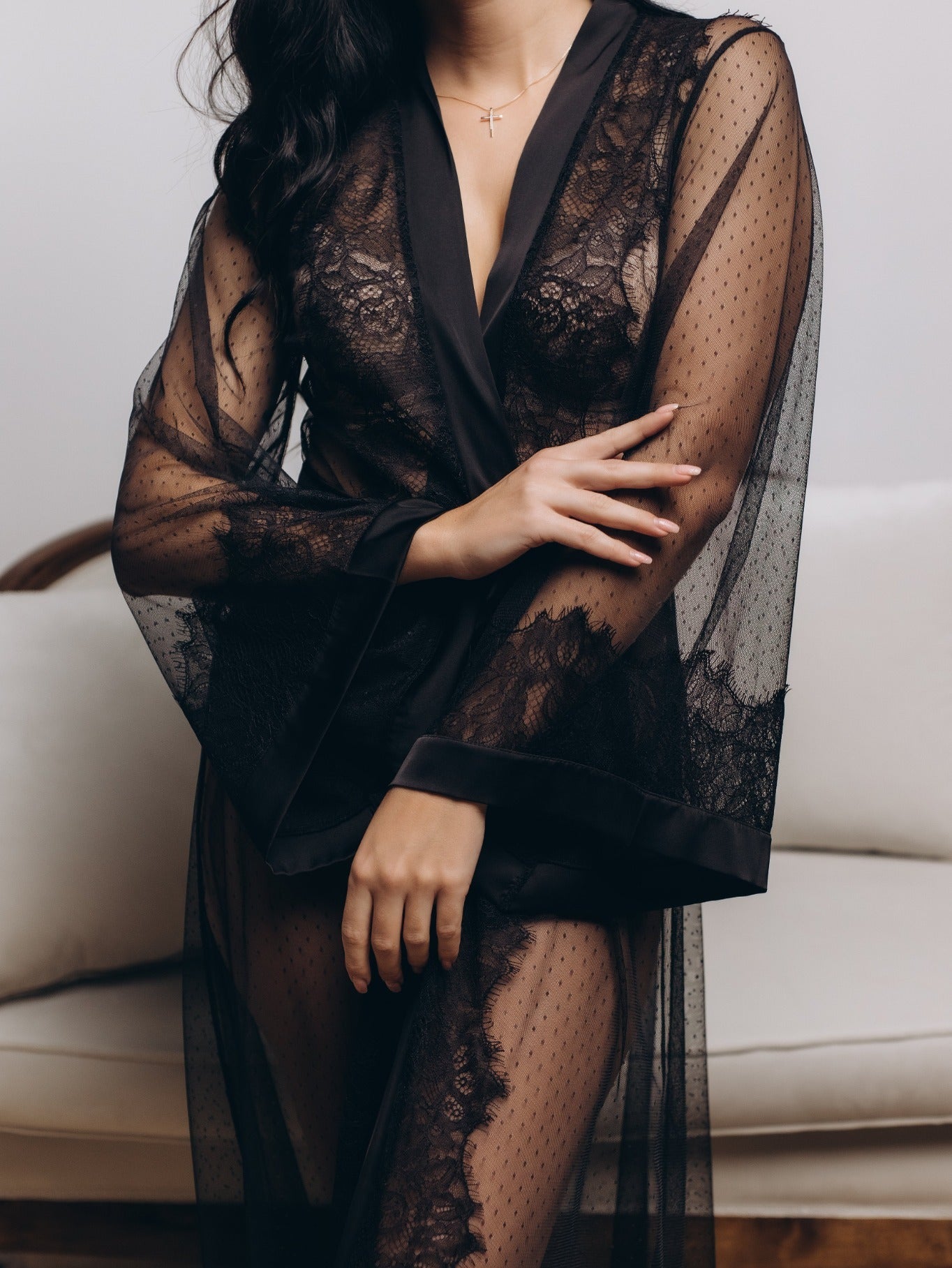 Black sheer lace robe styling